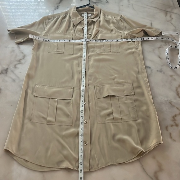 Equipment Remy Silk Button-Front Utility Shirt Dress Khaki Beige M - Picture 8 of 14